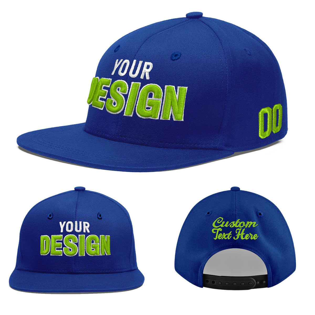 Custom Royal 3D Puff Embroidery Flat Embroidery Casual Sport Baseball Cap