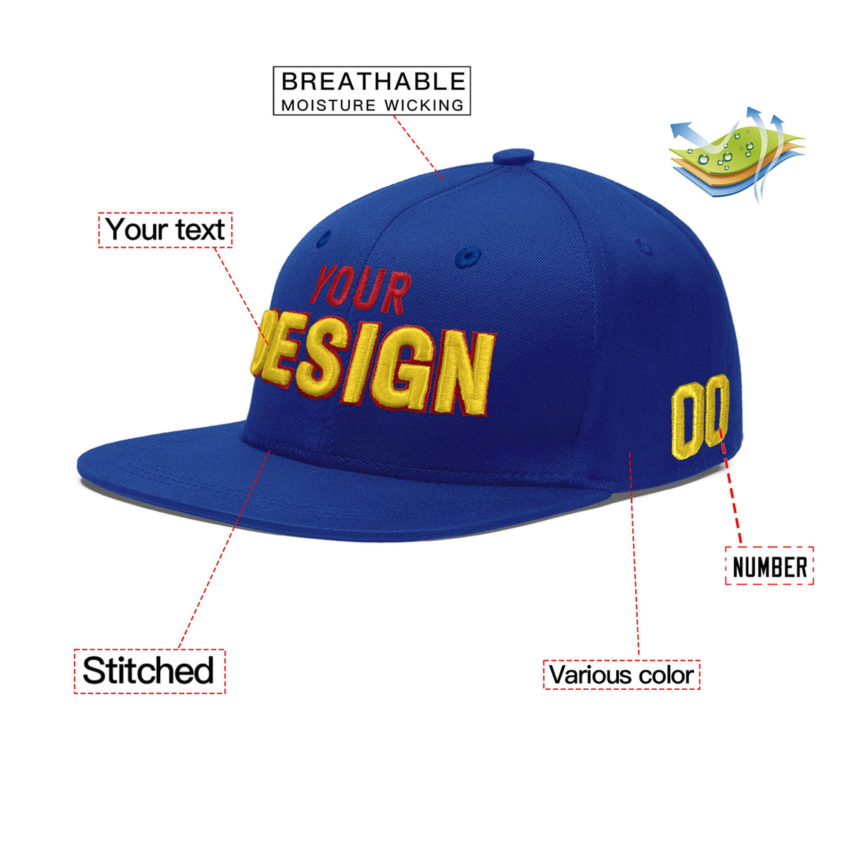 Custom Royal 3D Puff Embroidery Flat Embroidery Casual Sport Baseball Cap