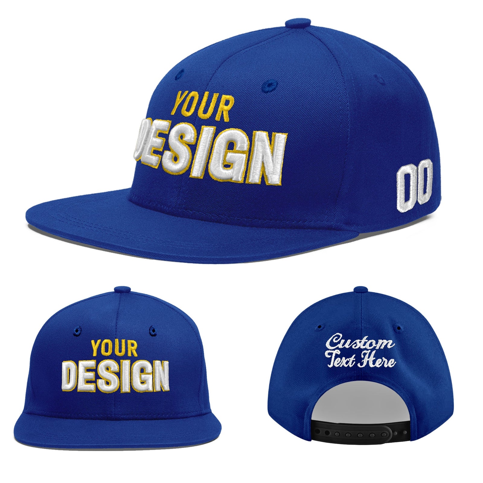 Custom Royal 3D Puff Embroidery Flat Embroidery Casual Sport Baseball Cap