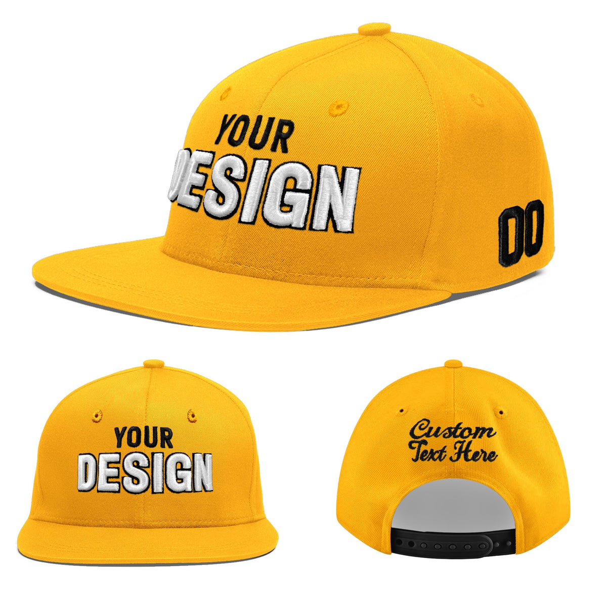 Custom Yellow 3D Puff Embroidery Flat Embroidery Casual Sport Baseball Cap