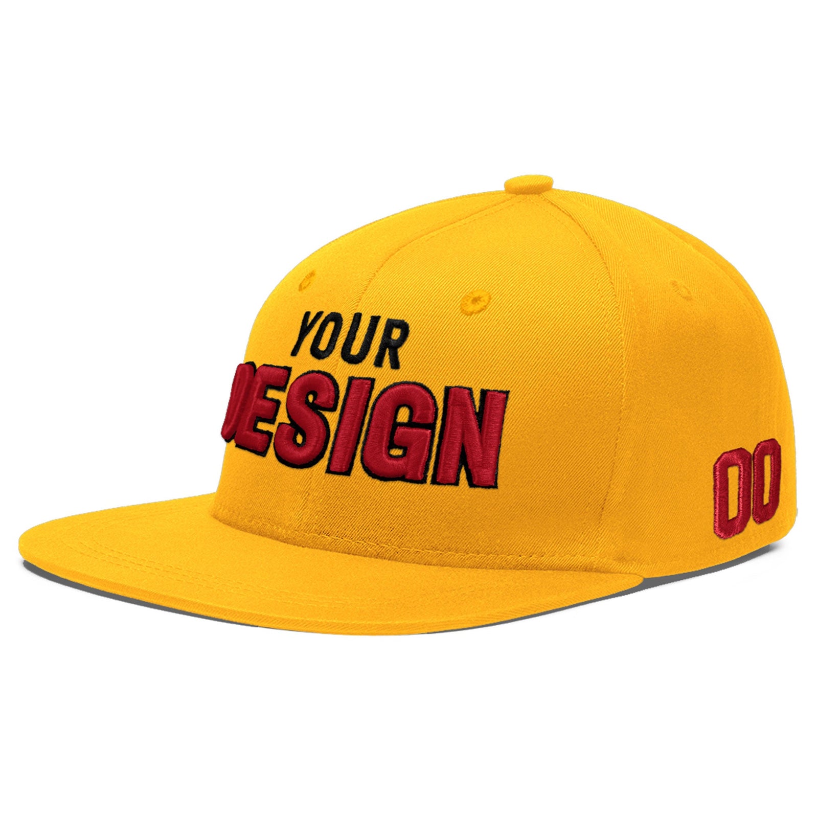 Custom Yellow 3D Puff Embroidery Flat Embroidery Casual Sport Baseball Cap