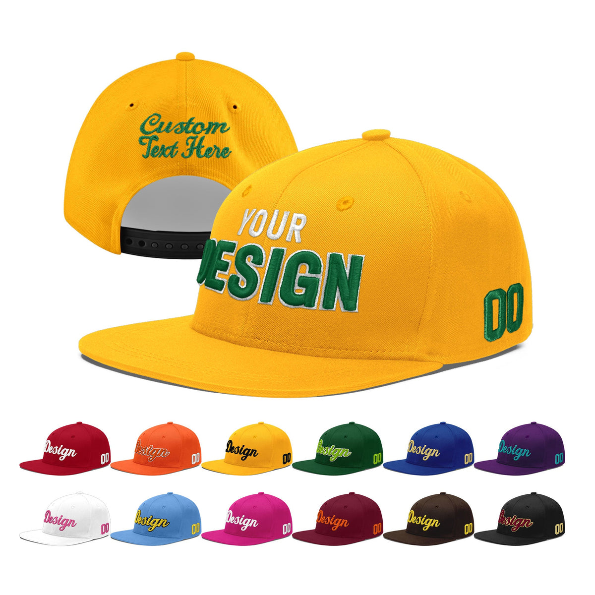 Custom Yellow 3D Puff Embroidery Flat Embroidery Casual Sport Baseball Cap