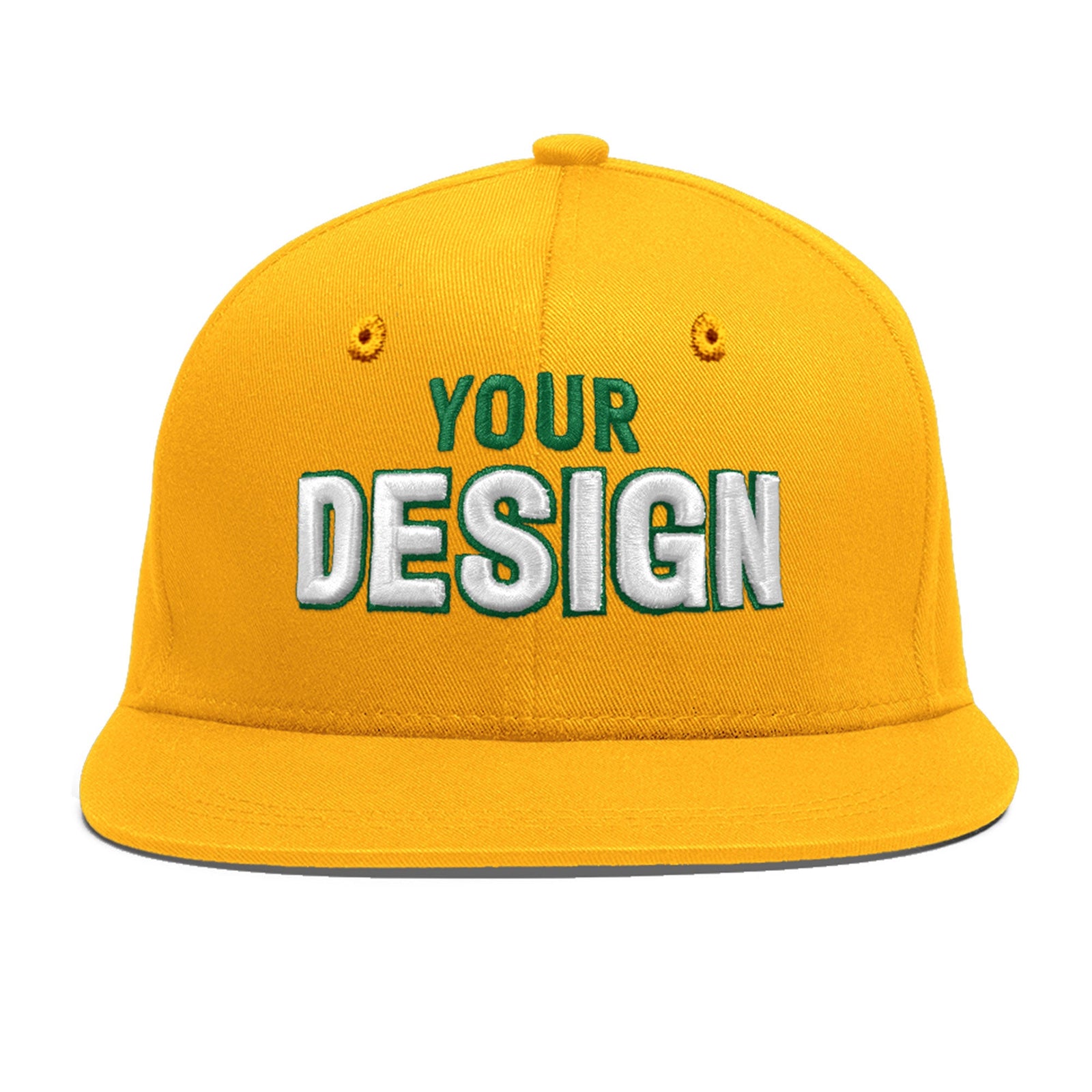Custom Yellow 3D Puff Embroidery Flat Embroidery Casual Sport Baseball Cap