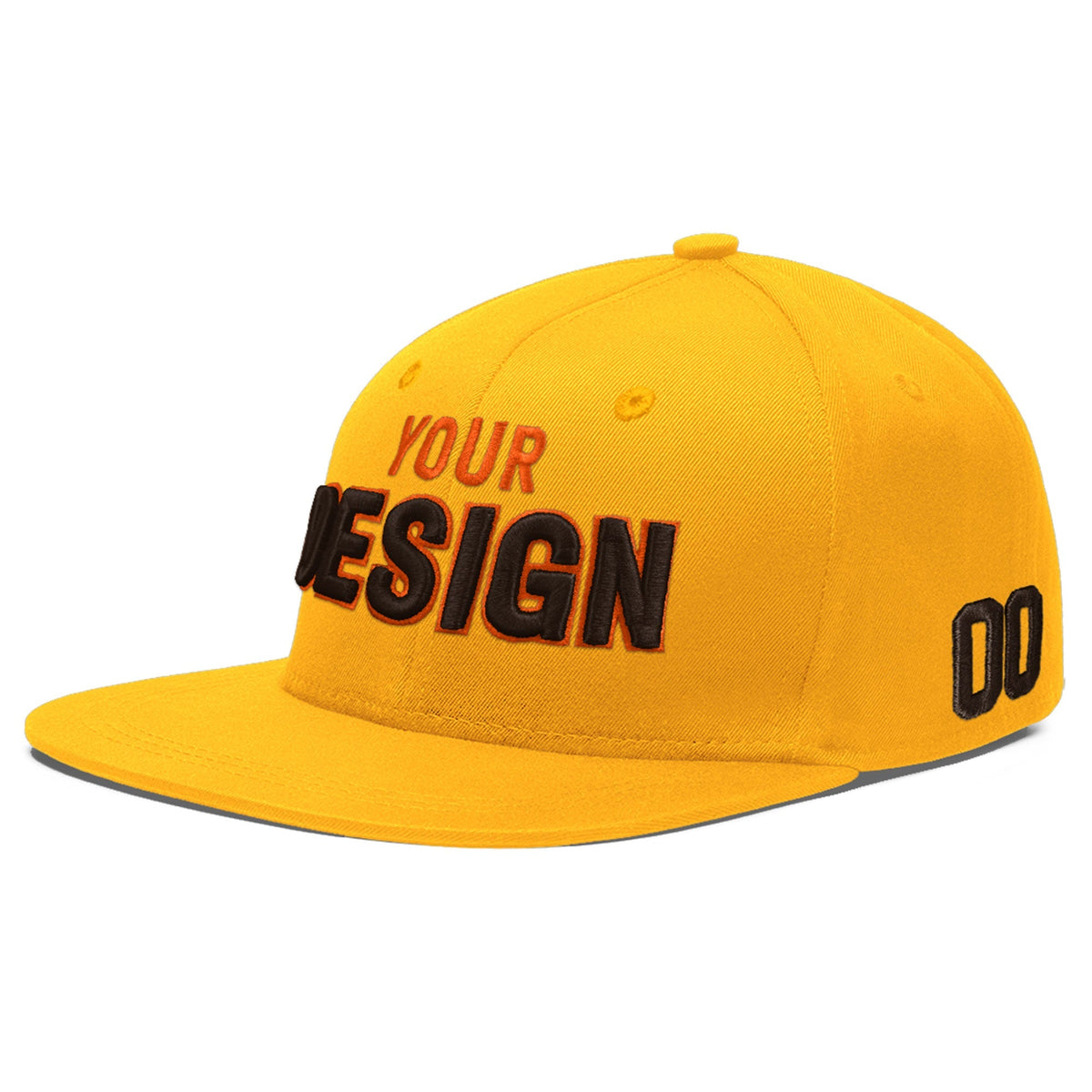 Custom Yellow 3D Puff Embroidery Flat Embroidery Casual Sport Baseball Cap