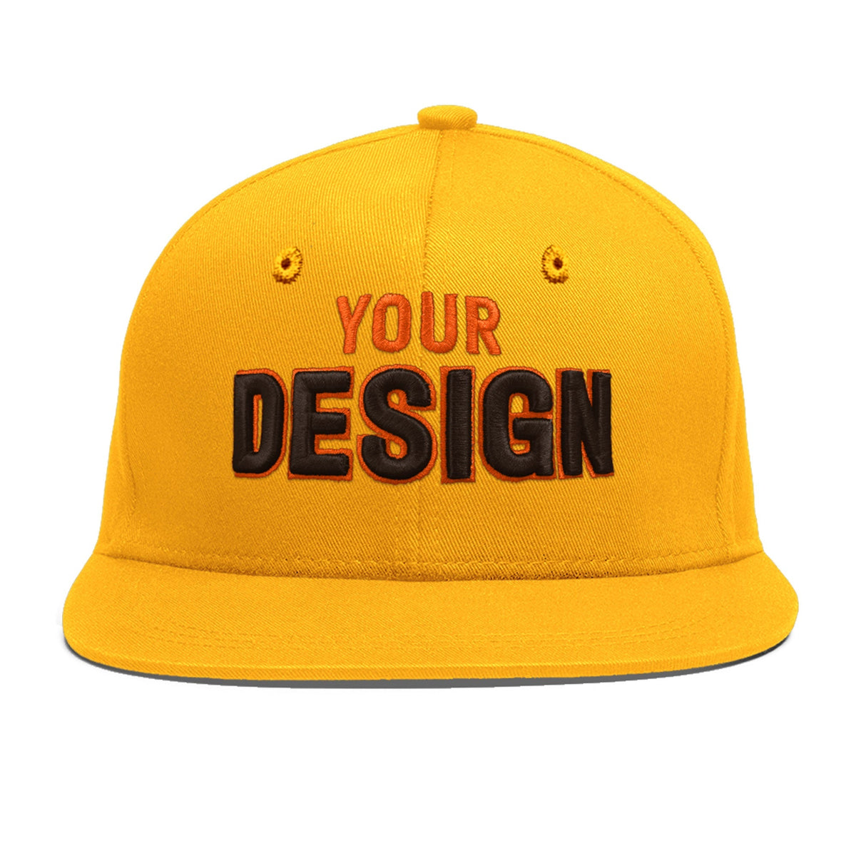 Custom Yellow 3D Puff Embroidery Flat Embroidery Casual Sport Baseball Cap