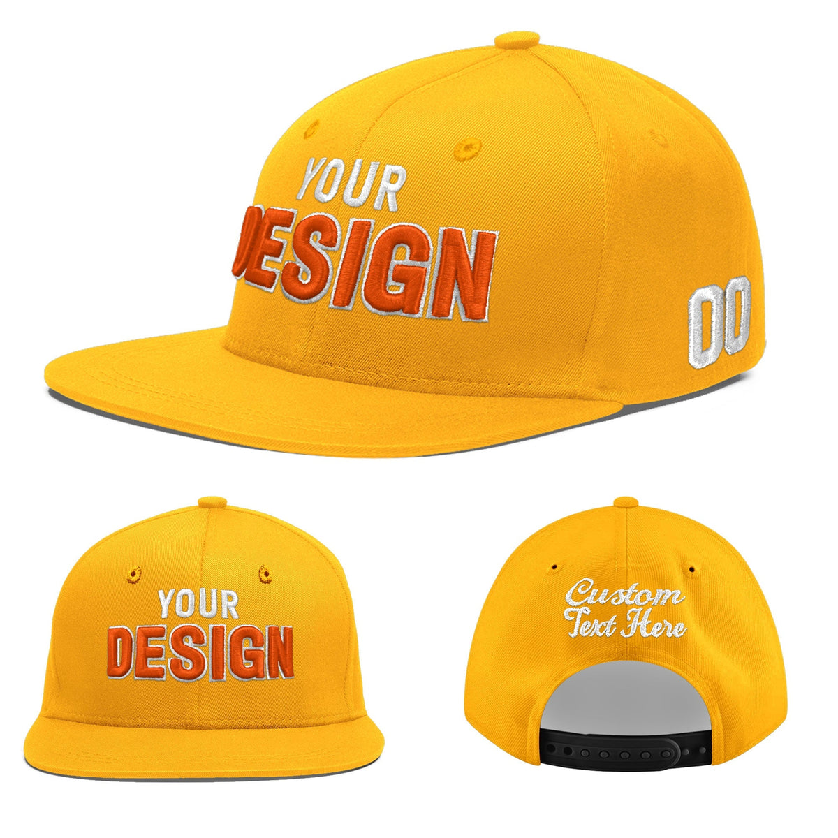 Custom Yellow 3D Puff Embroidery Flat Embroidery Casual Sport Baseball Cap