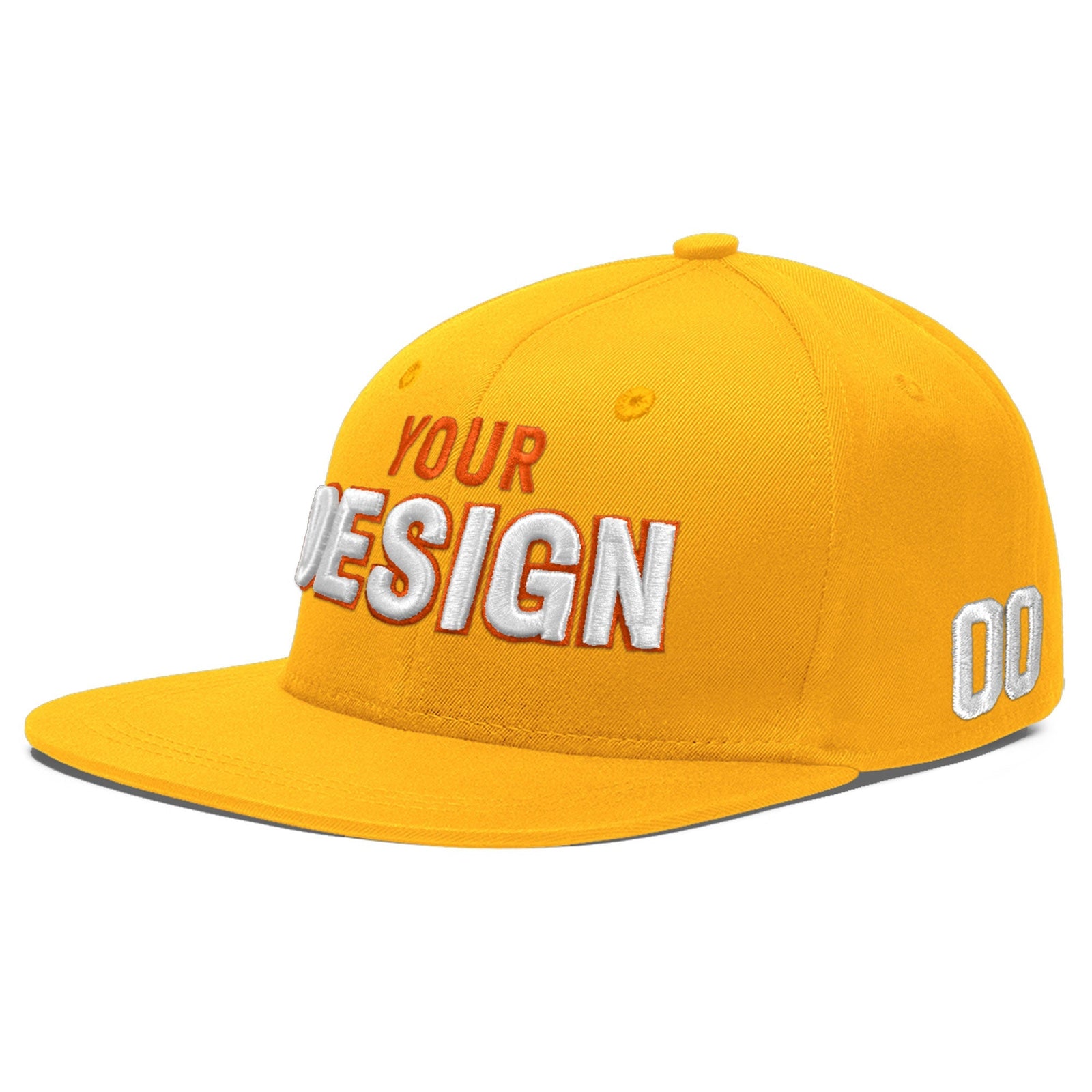 Custom Yellow 3D Puff Embroidery Flat Embroidery Casual Sport Baseball Cap