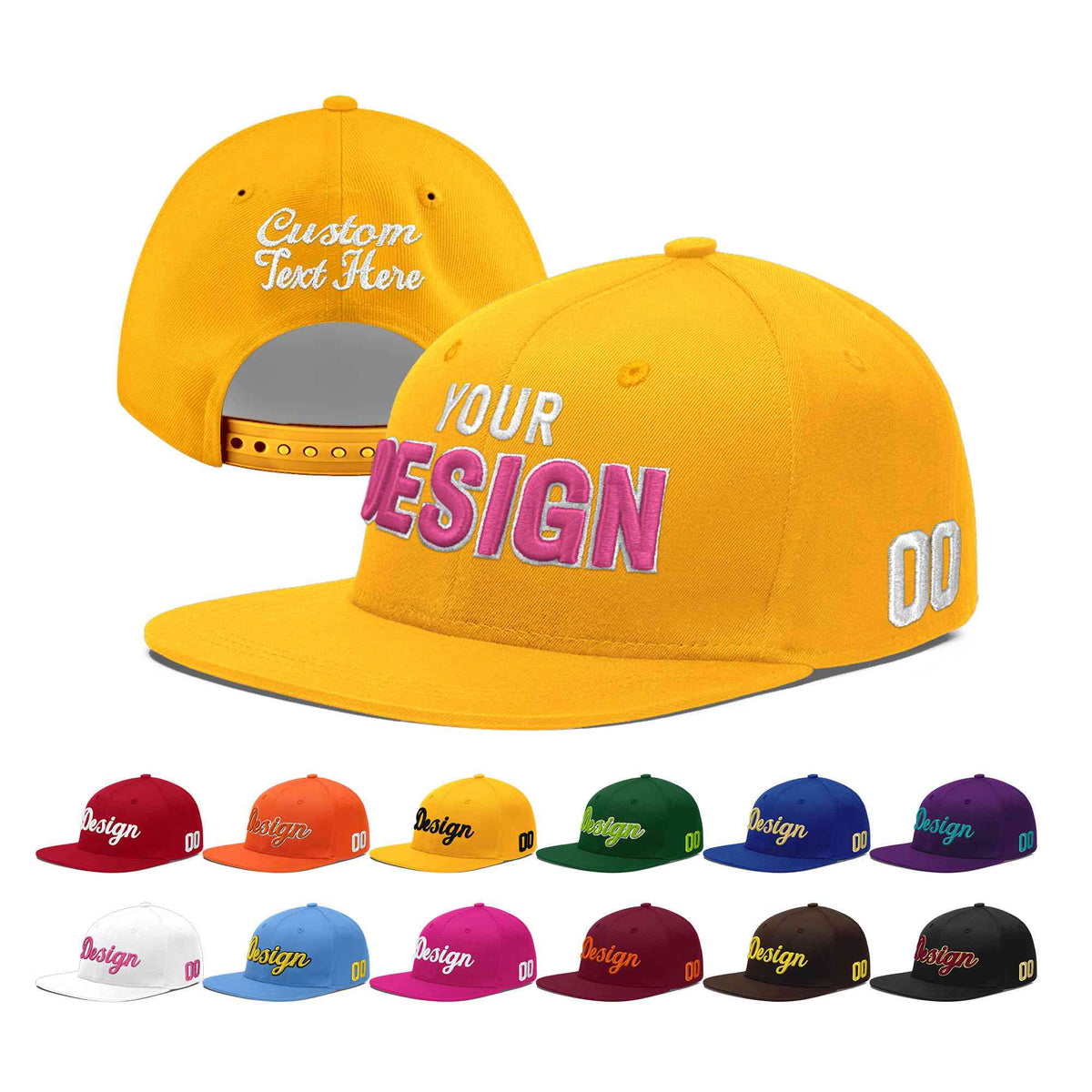 Custom Yellow 3D Puff Embroidery Flat Embroidery Casual Sport Baseball Cap