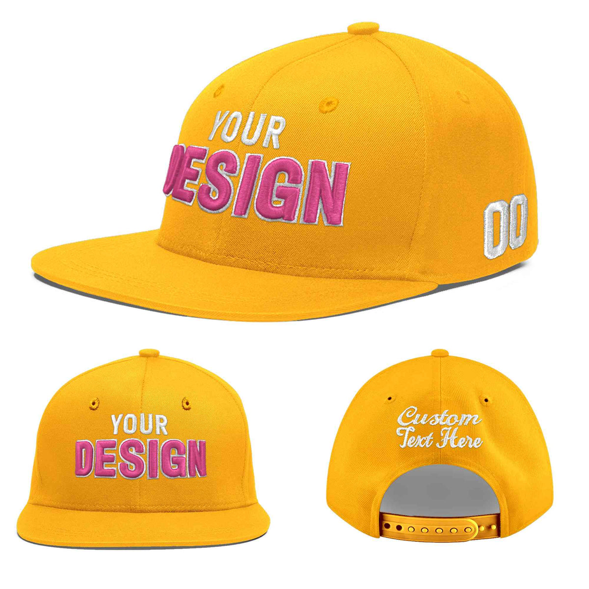 Custom Yellow 3D Puff Embroidery Flat Embroidery Casual Sport Baseball Cap