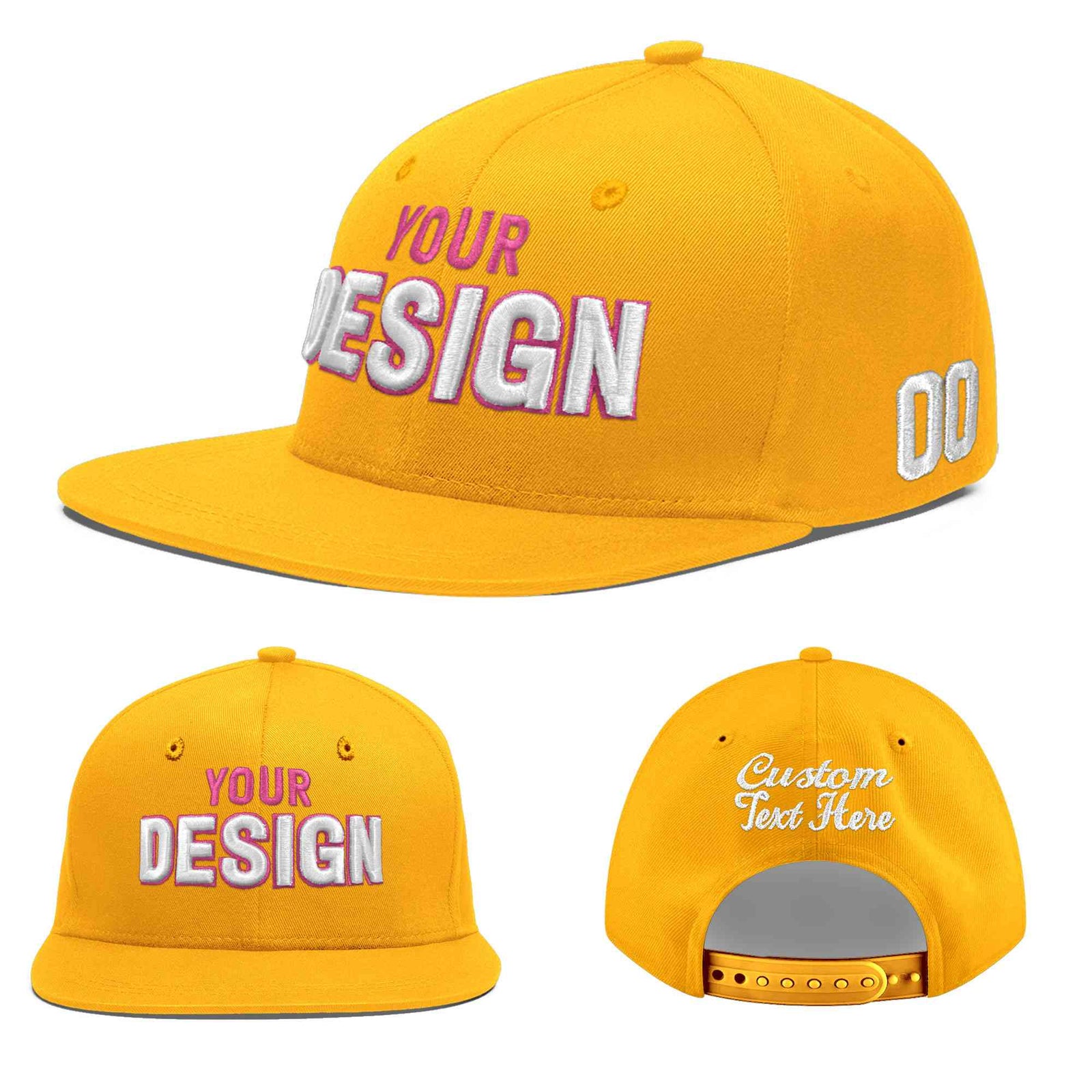 Custom Yellow 3D Puff Embroidery Flat Embroidery Casual Sport Baseball Cap