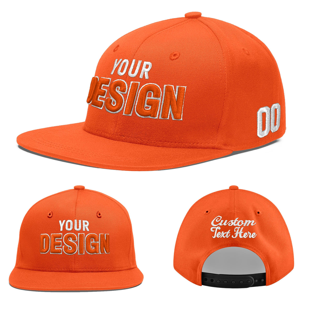 Custom Orange 3D Puff Embroidery Flat Embroidery Casual Sport Baseball Cap
