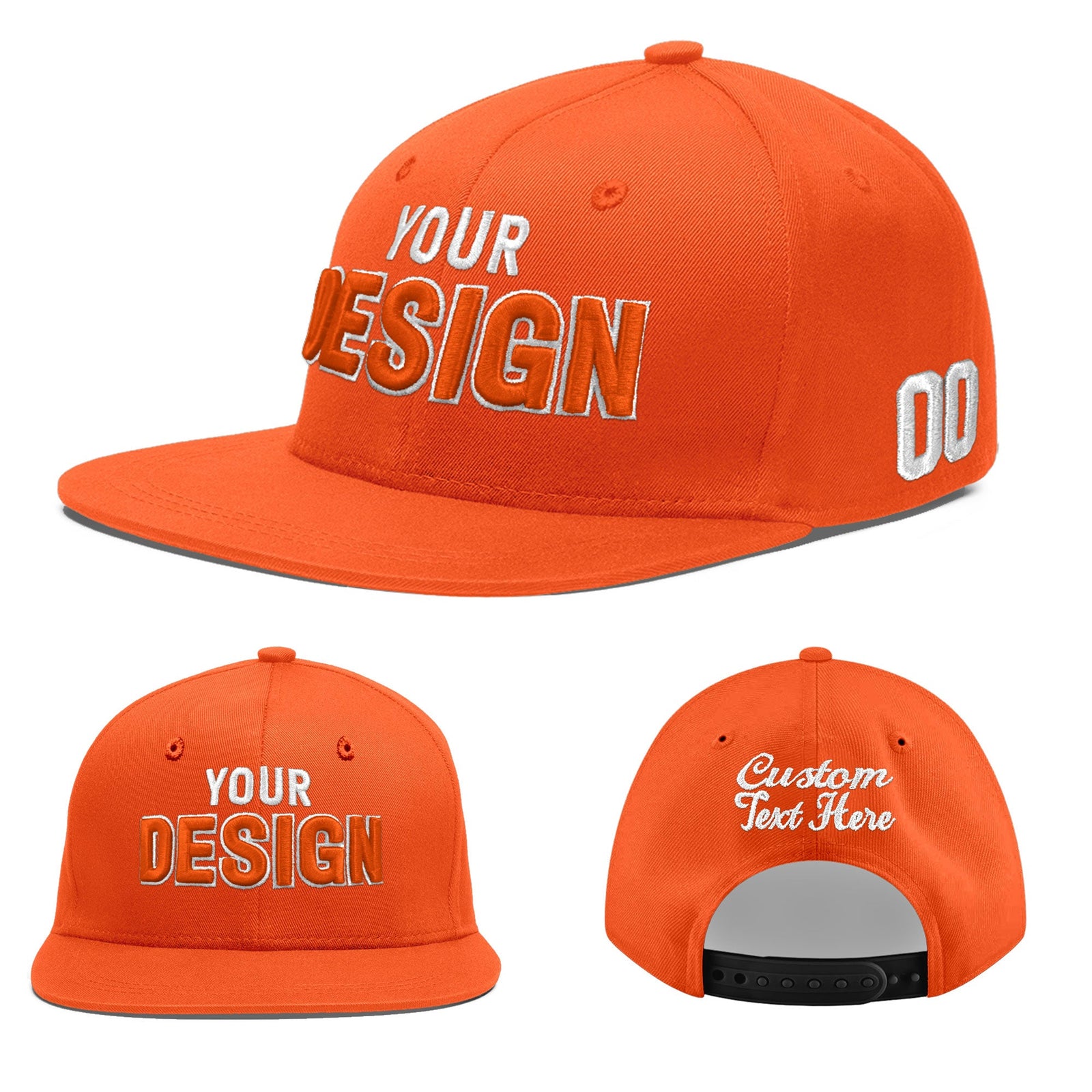 Custom Orange 3D Puff Embroidery Flat Embroidery Casual Sport Baseball Cap