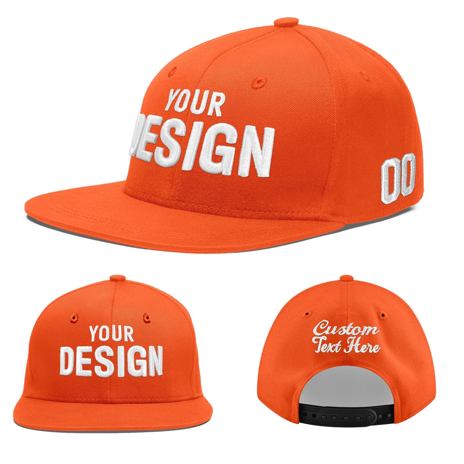 Custom Orange 3D Puff Embroidery Flat Embroidery Casual Sport Baseball Cap