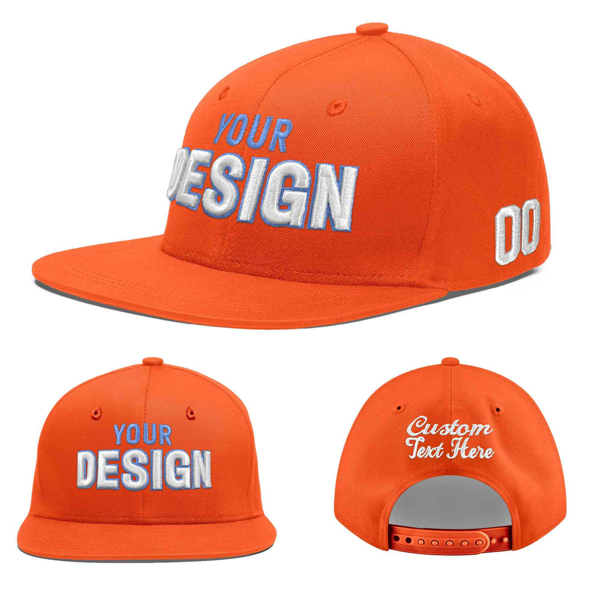 Custom Orange 3D Puff Embroidery Flat Embroidery Casual Sport Baseball Cap