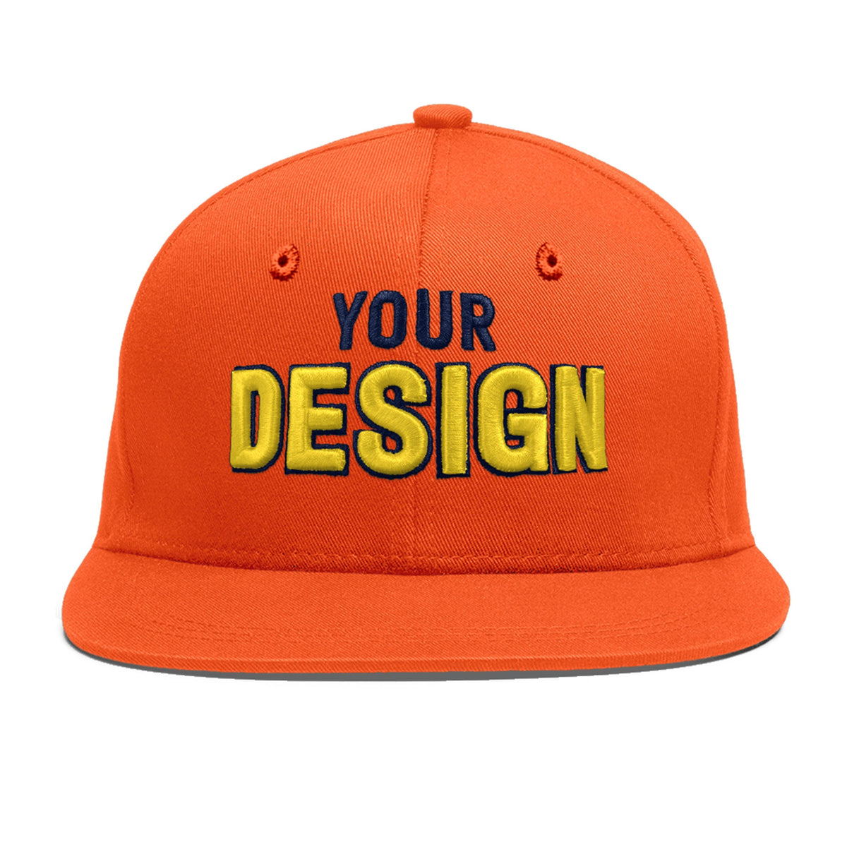Custom Orange 3D Puff Embroidery Flat Embroidery Casual Sport Baseball Cap