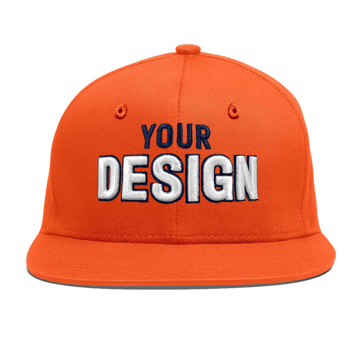 Custom Orange 3D Puff Embroidery Flat Embroidery Casual Sport Baseball Cap