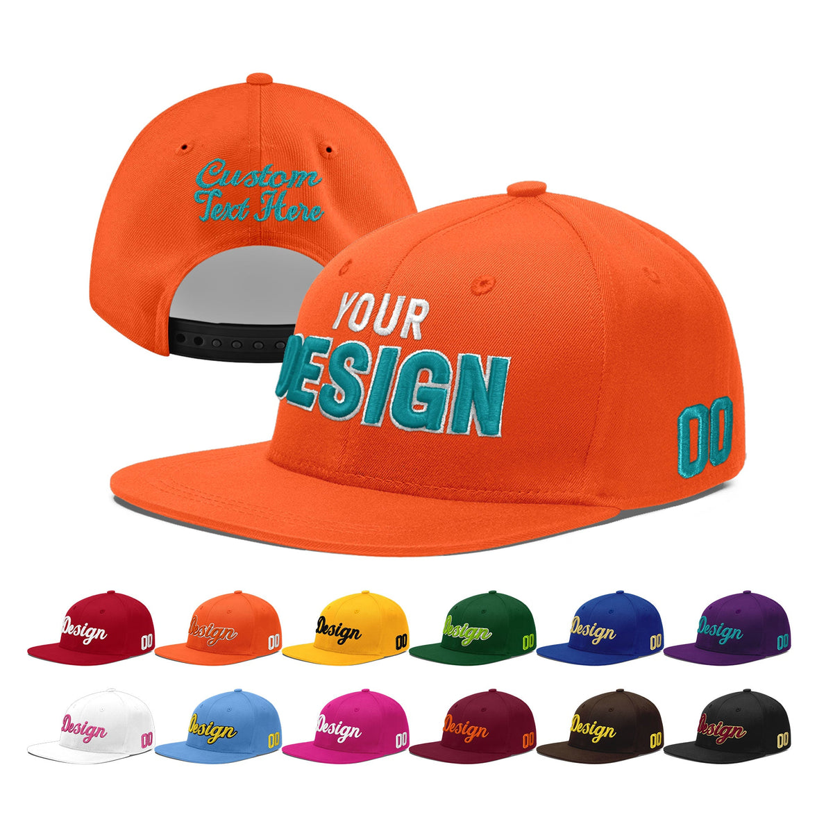 Custom Orange 3D Puff Embroidery Flat Embroidery Casual Sport Baseball Cap