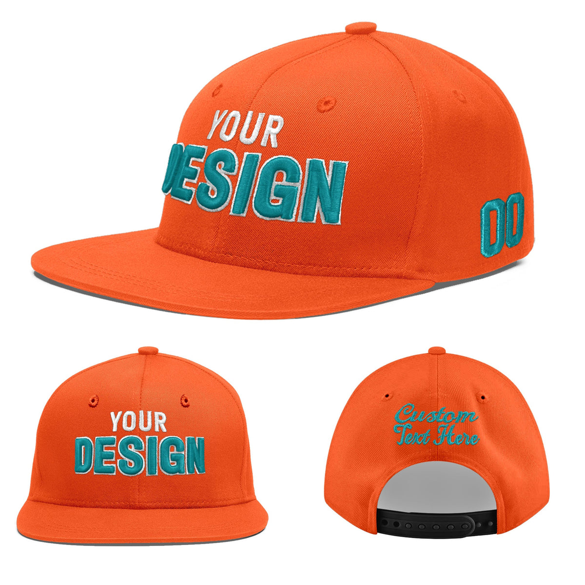 Custom Orange 3D Puff Embroidery Flat Embroidery Casual Sport Baseball Cap