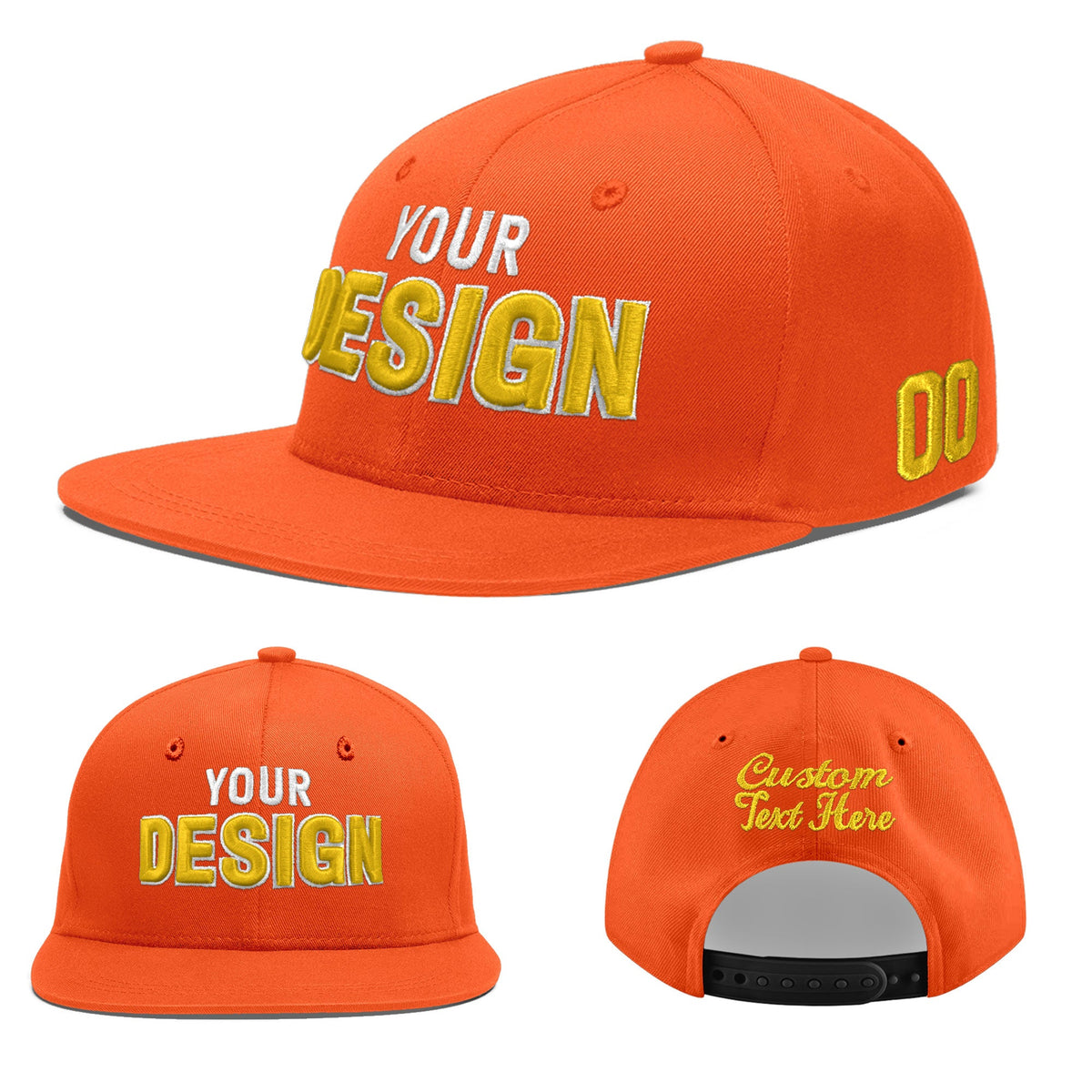 Custom Orange 3D Puff Embroidery Flat Embroidery Casual Sport Baseball Cap