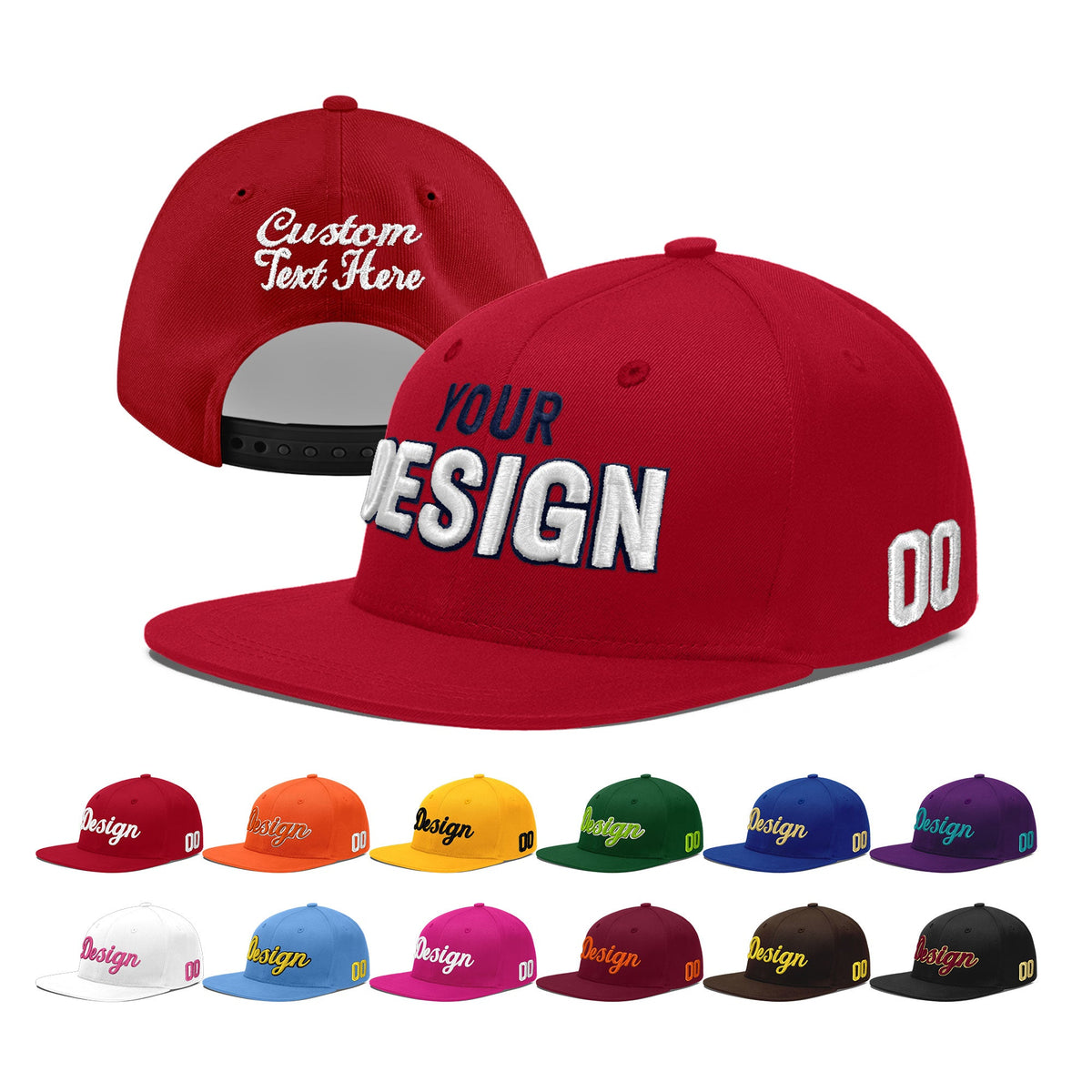 Custom Red 3D Puff Embroidery Flat Embroidery Casual Sport Baseball Cap