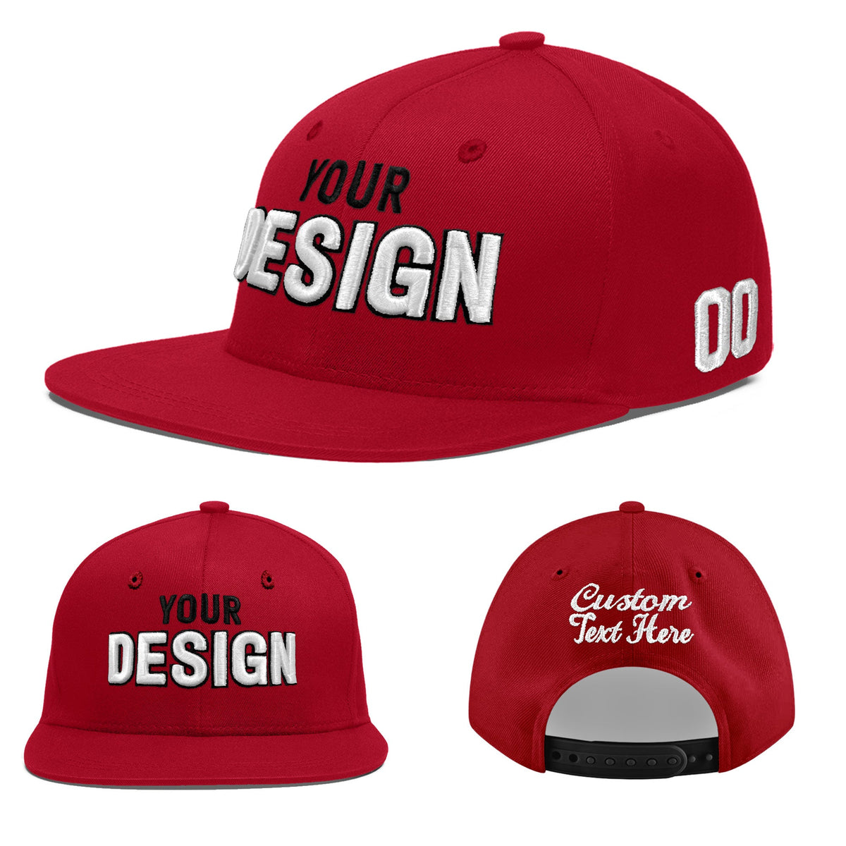 Custom Red 3D Puff Embroidery Flat Embroidery Casual Sport Baseball Cap