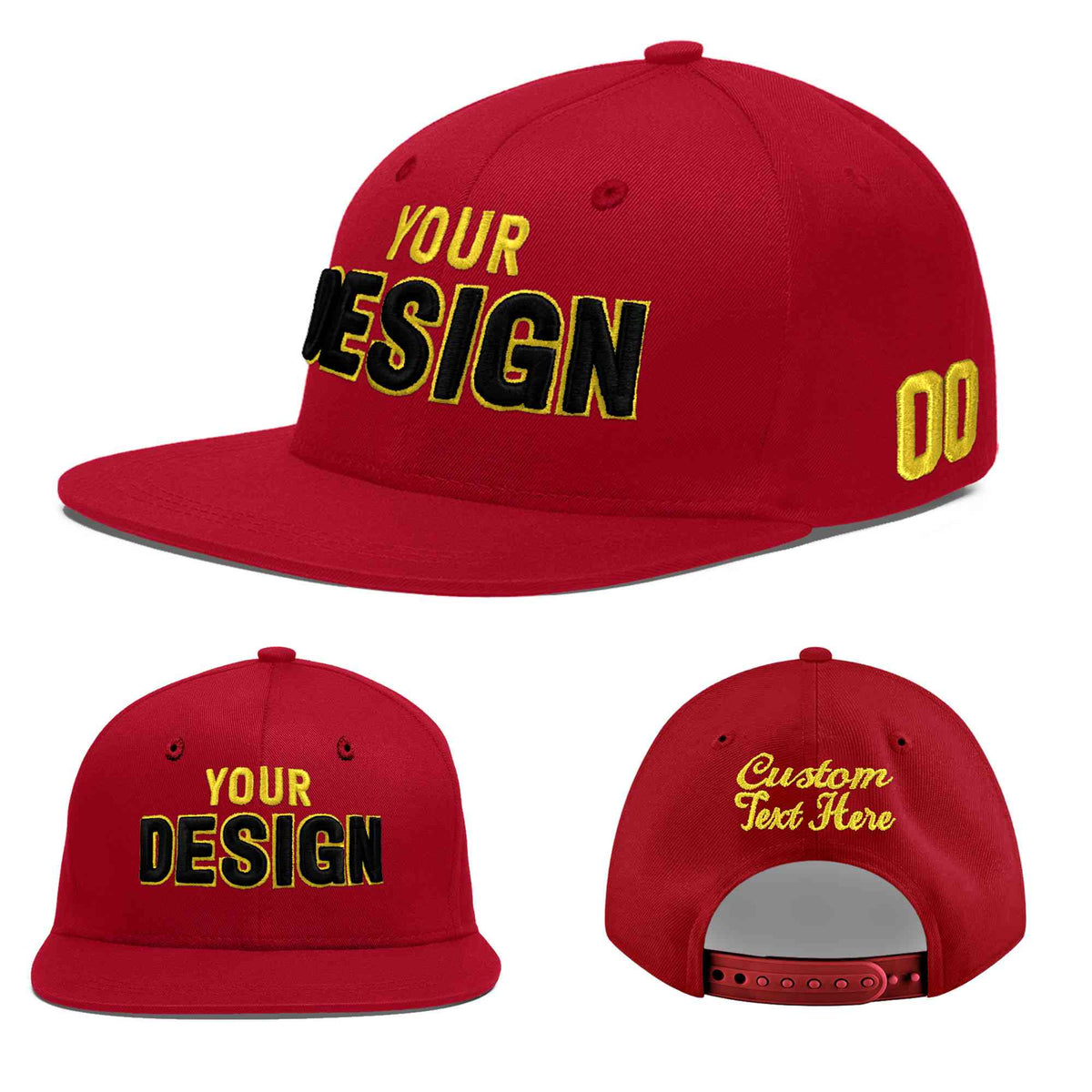 Custom Red 3D Puff Embroidery Flat Embroidery Casual Sport Baseball Cap