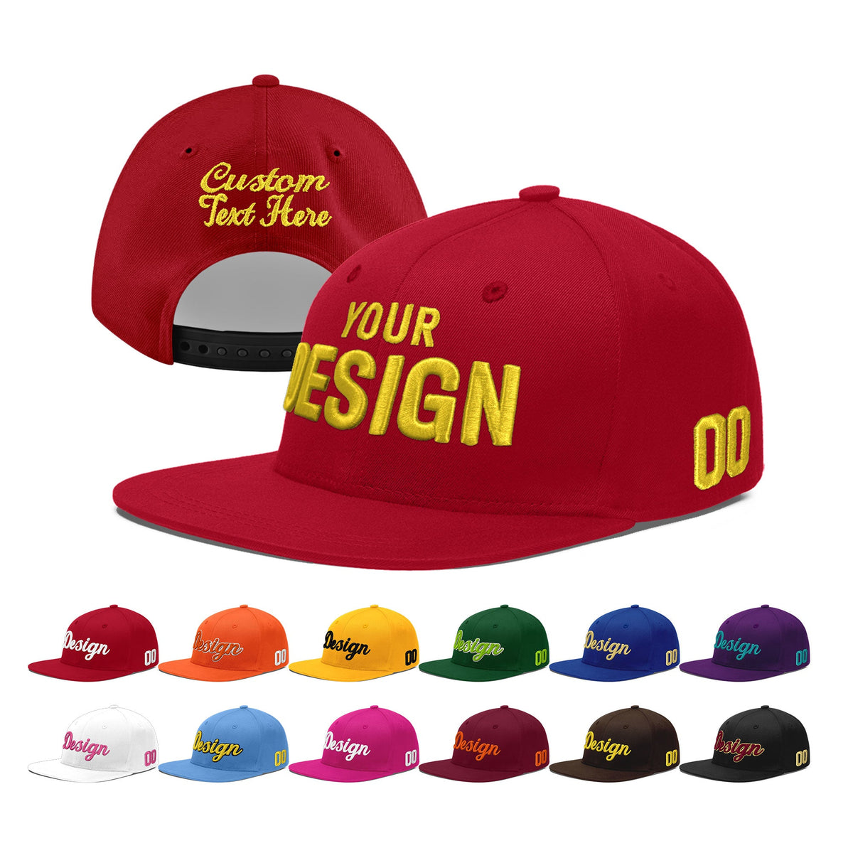 Custom Red 3D Puff Embroidery Flat Embroidery Casual Sport Baseball Cap