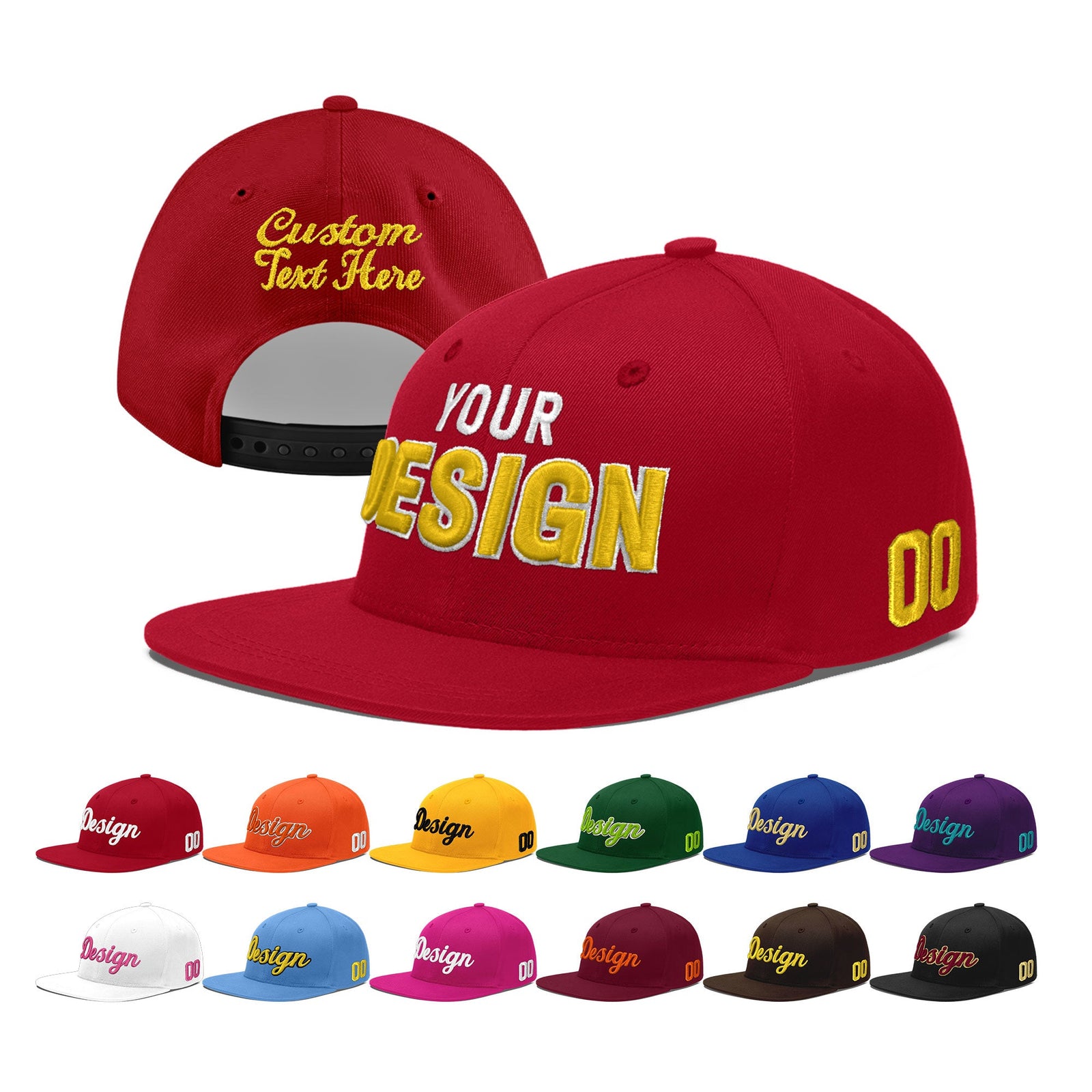 Custom Red 3D Puff Embroidery Flat Embroidery Casual Sport Baseball Cap