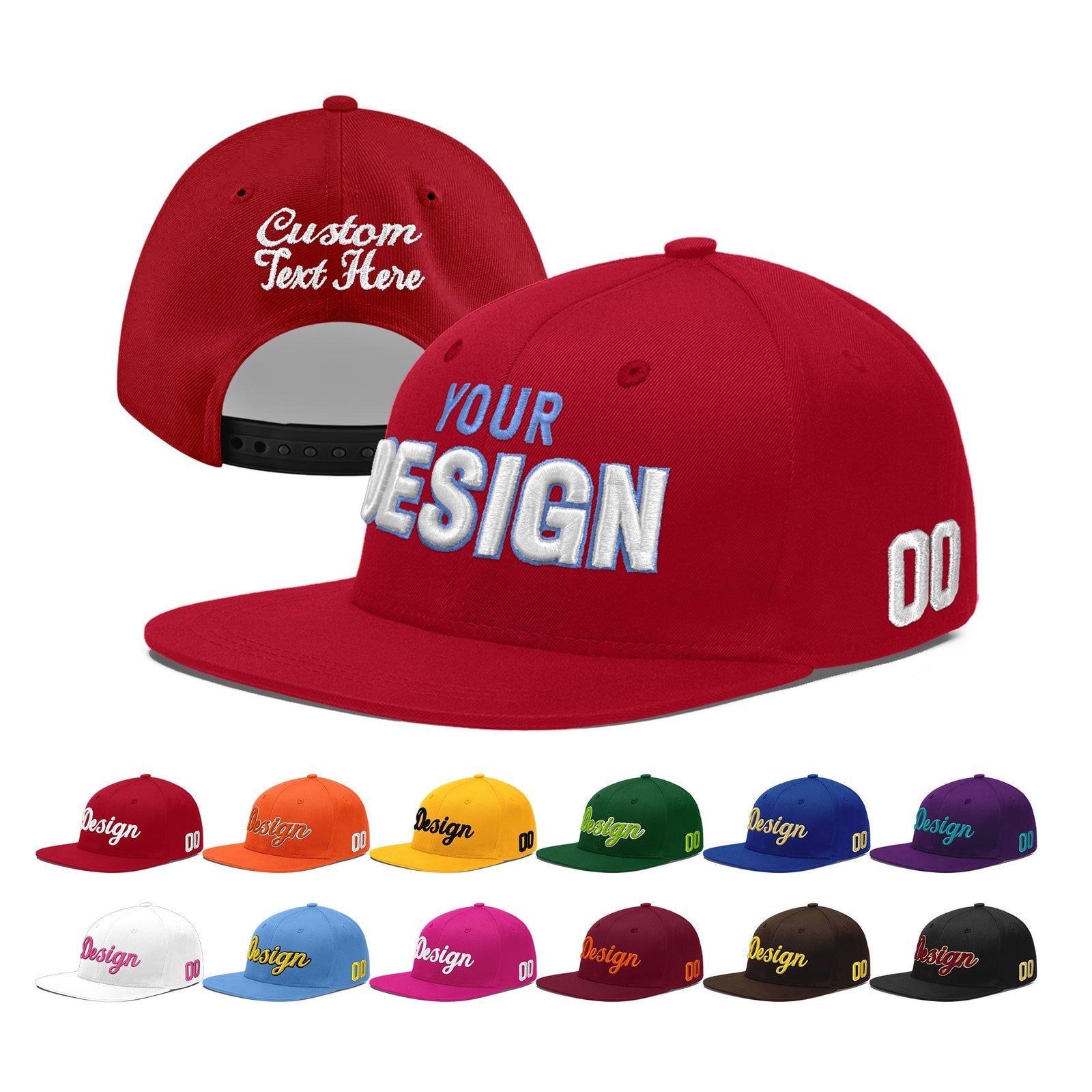 Custom Red 3D Puff Embroidery Flat Embroidery Casual Sport Baseball Cap