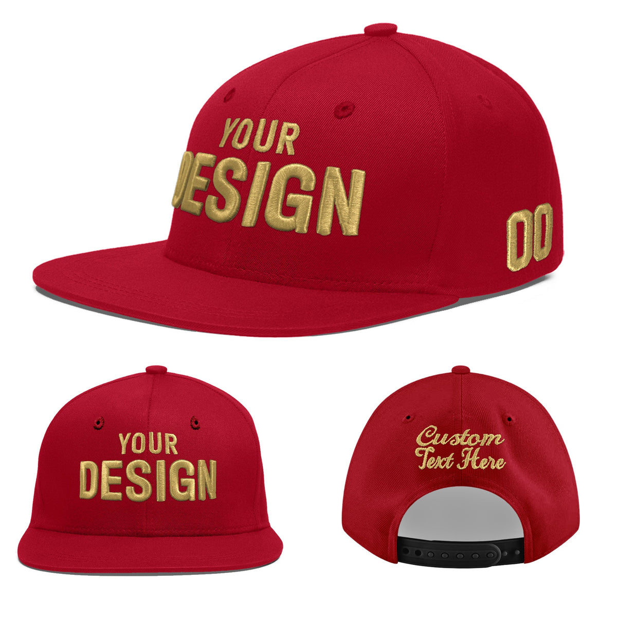 Custom Red 3D Puff Embroidery Flat Embroidery Casual Sport Baseball Cap