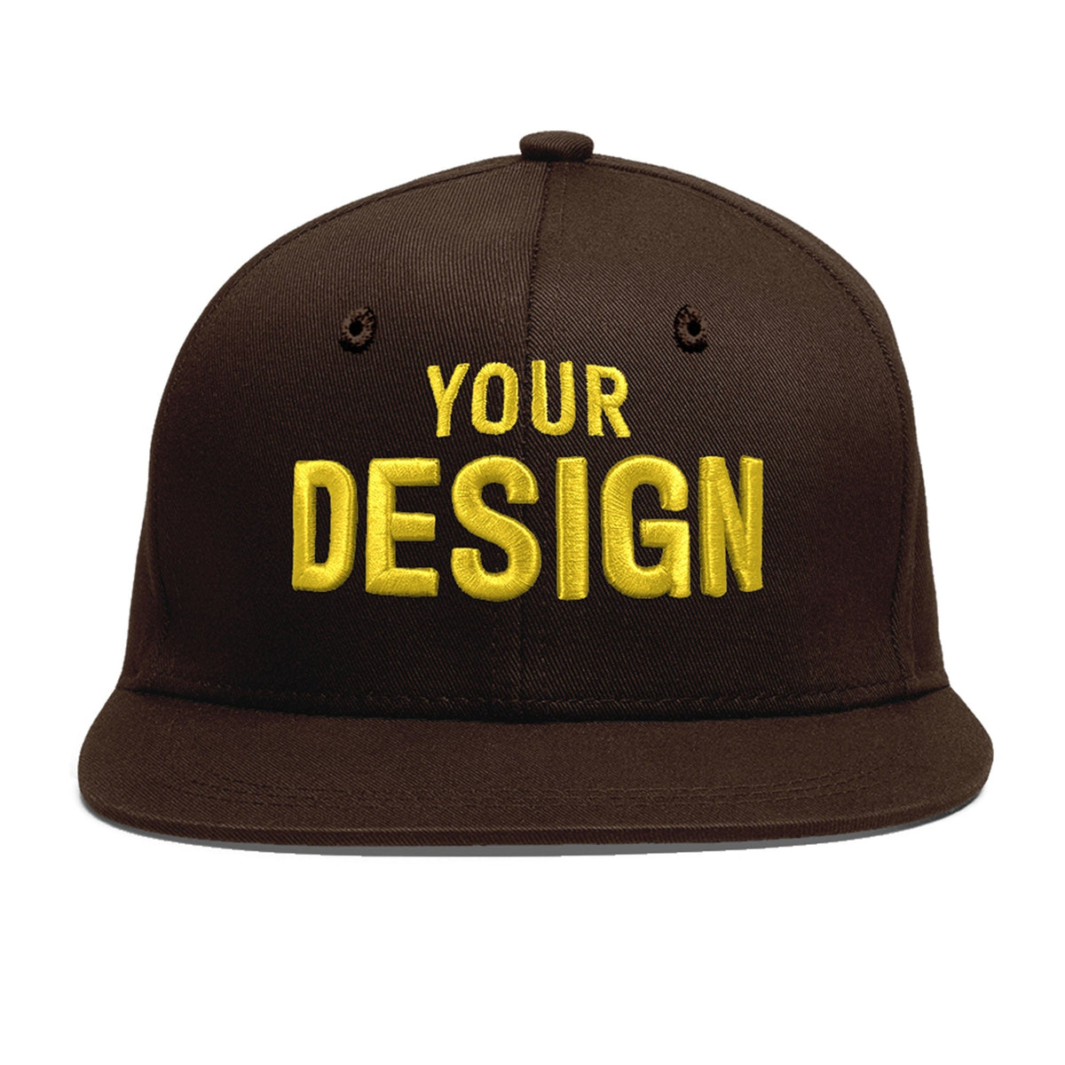 Custom Brown 3D Puff Embroidery Flat Embroidery Casual Sport Baseball Cap