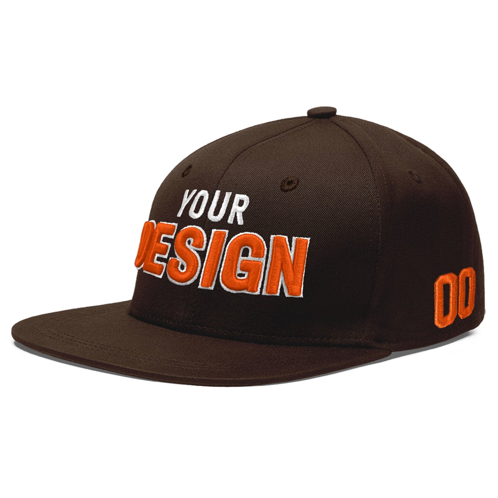 Custom Brown 3D Puff Embroidery Flat Embroidery Casual Sport Baseball Cap