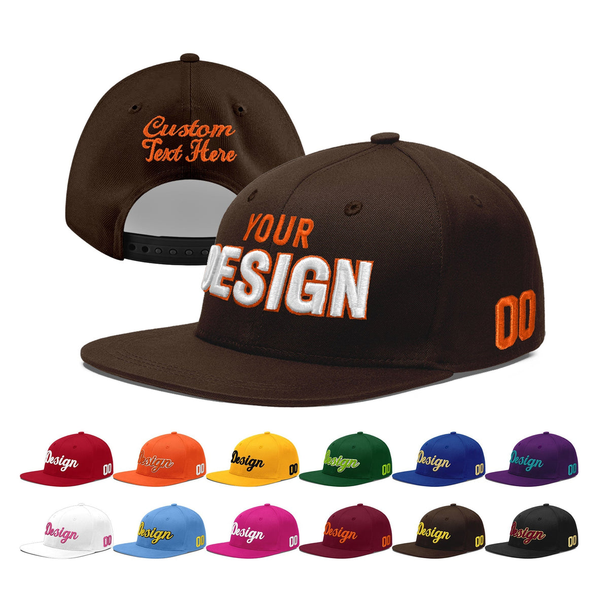 Custom Brown 3D Puff Embroidery Flat Embroidery Casual Sport Baseball Cap