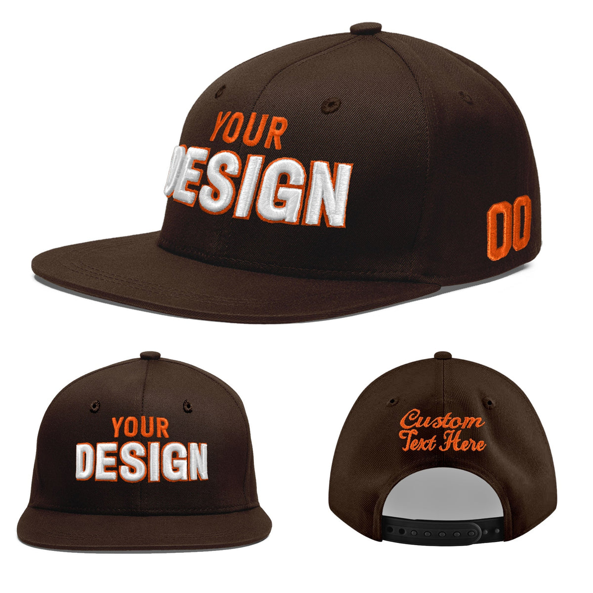 Custom Brown 3D Puff Embroidery Flat Embroidery Casual Sport Baseball Cap