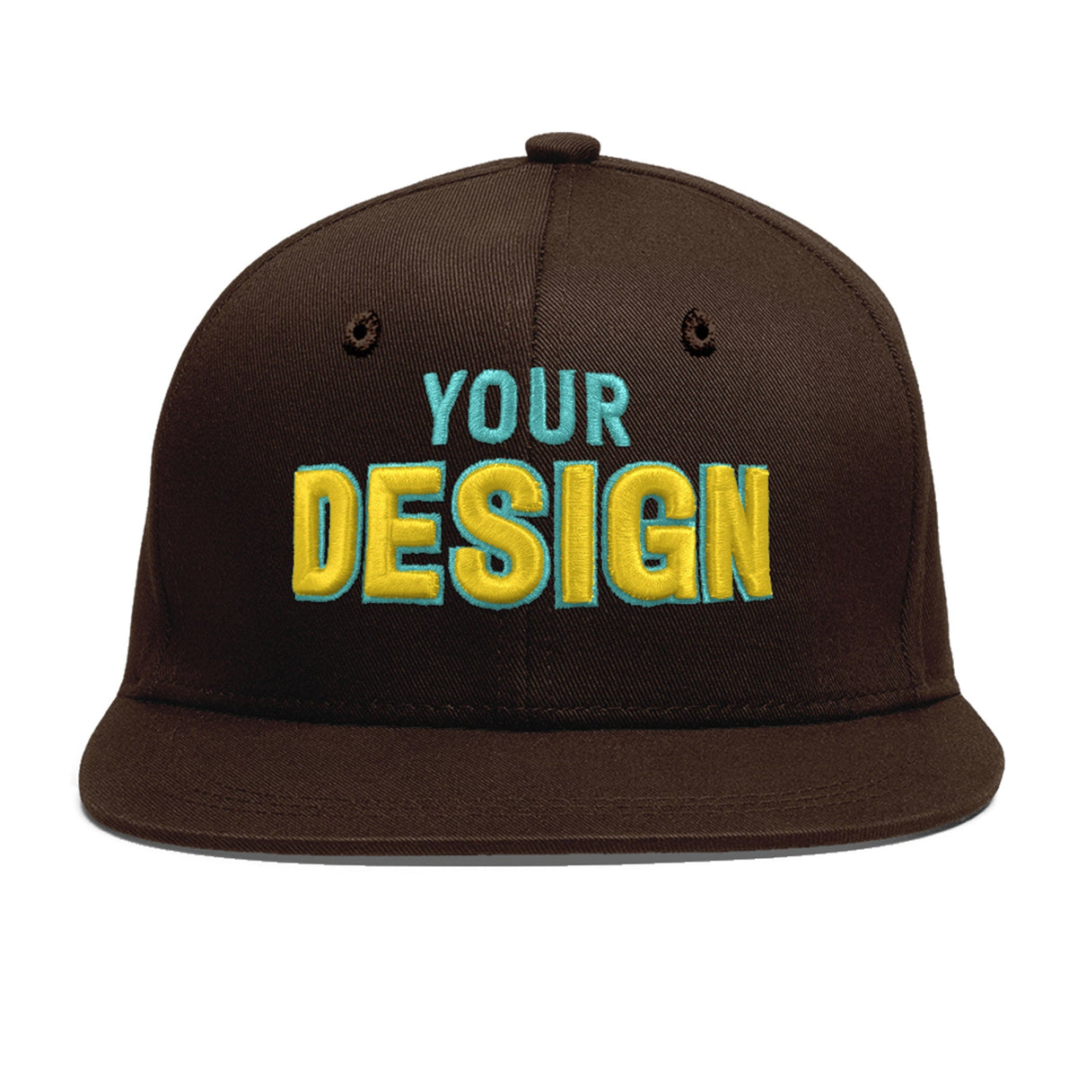 Custom Brown 3D Puff Embroidery Flat Embroidery Casual Sport Baseball Cap