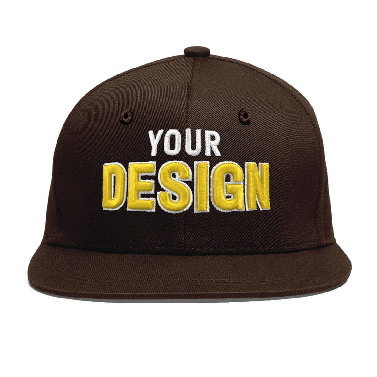 Custom Brown 3D Puff Embroidery Flat Embroidery Casual Sport Baseball Cap