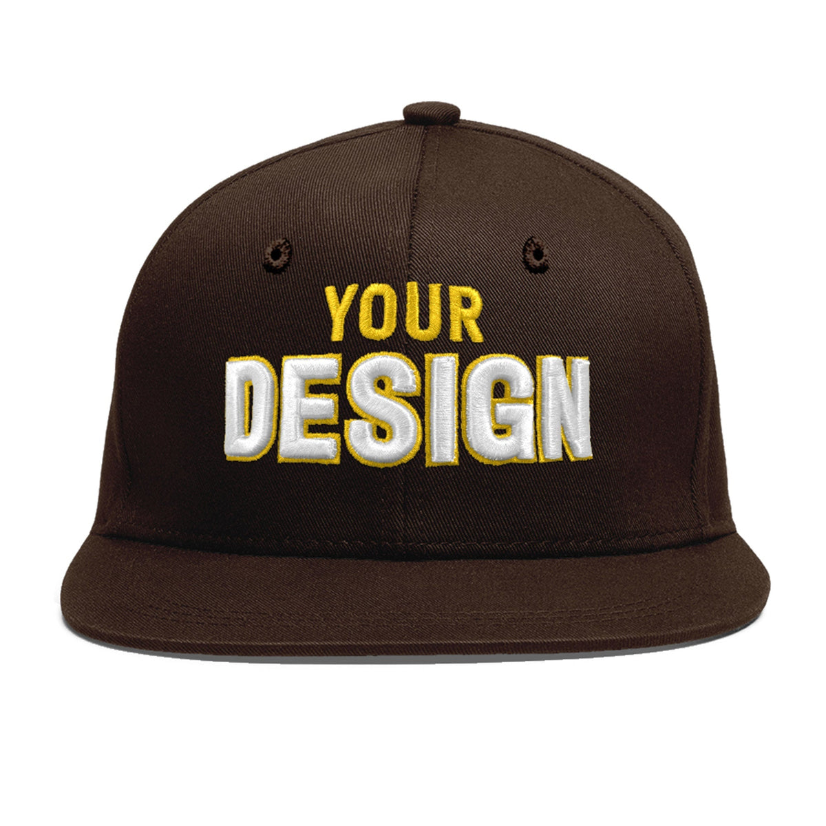 Custom Brown 3D Puff Embroidery Flat Embroidery Casual Sport Baseball Cap