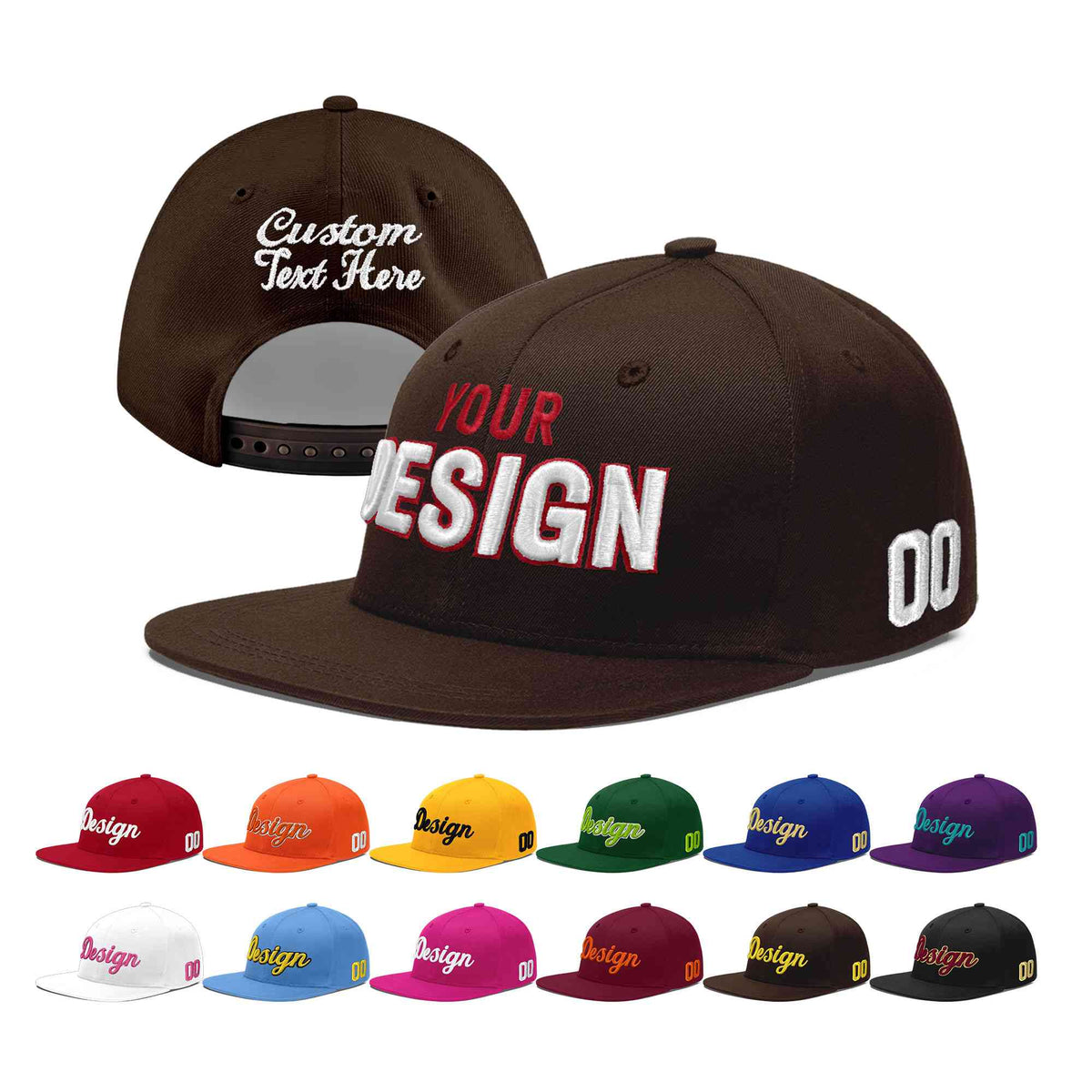 Custom Brown 3D Puff Embroidery Flat Embroidery Casual Sport Baseball Cap