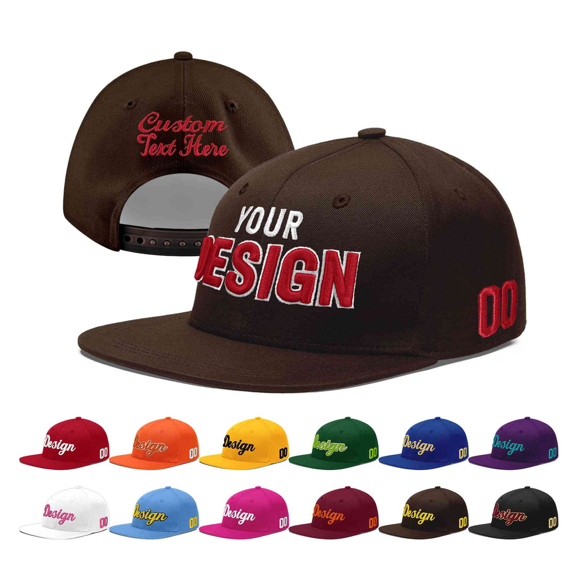 Custom Brown 3D Puff Embroidery Flat Embroidery Casual Sport Baseball Cap