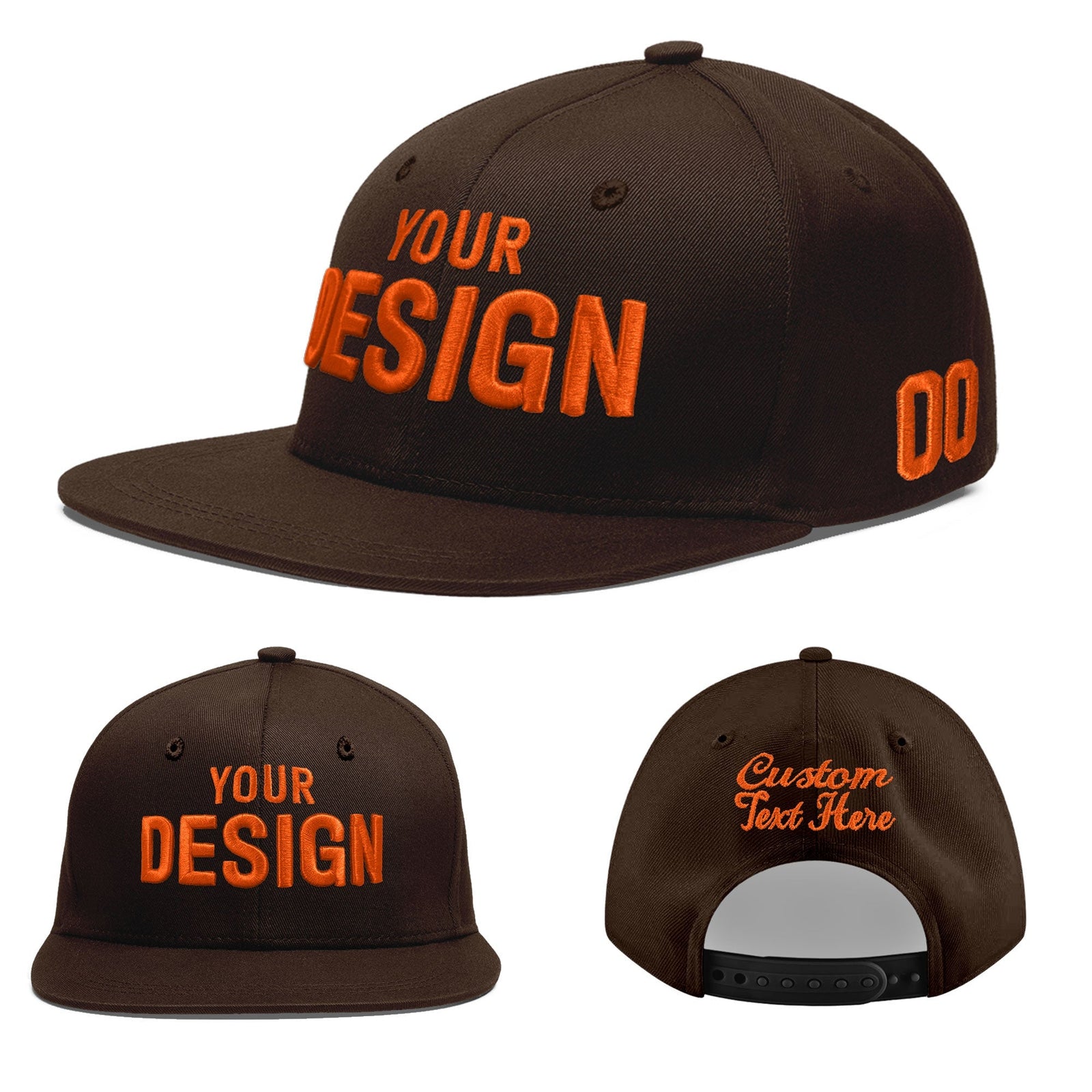 Custom Brown 3D Puff Embroidery Flat Embroidery Casual Sport Baseball Cap