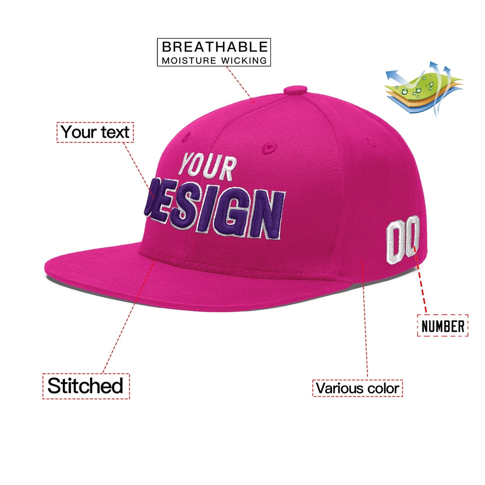 Custom Rose Red 3D Puff Embroidery Flat Embroidery Casual Sport Baseball Cap