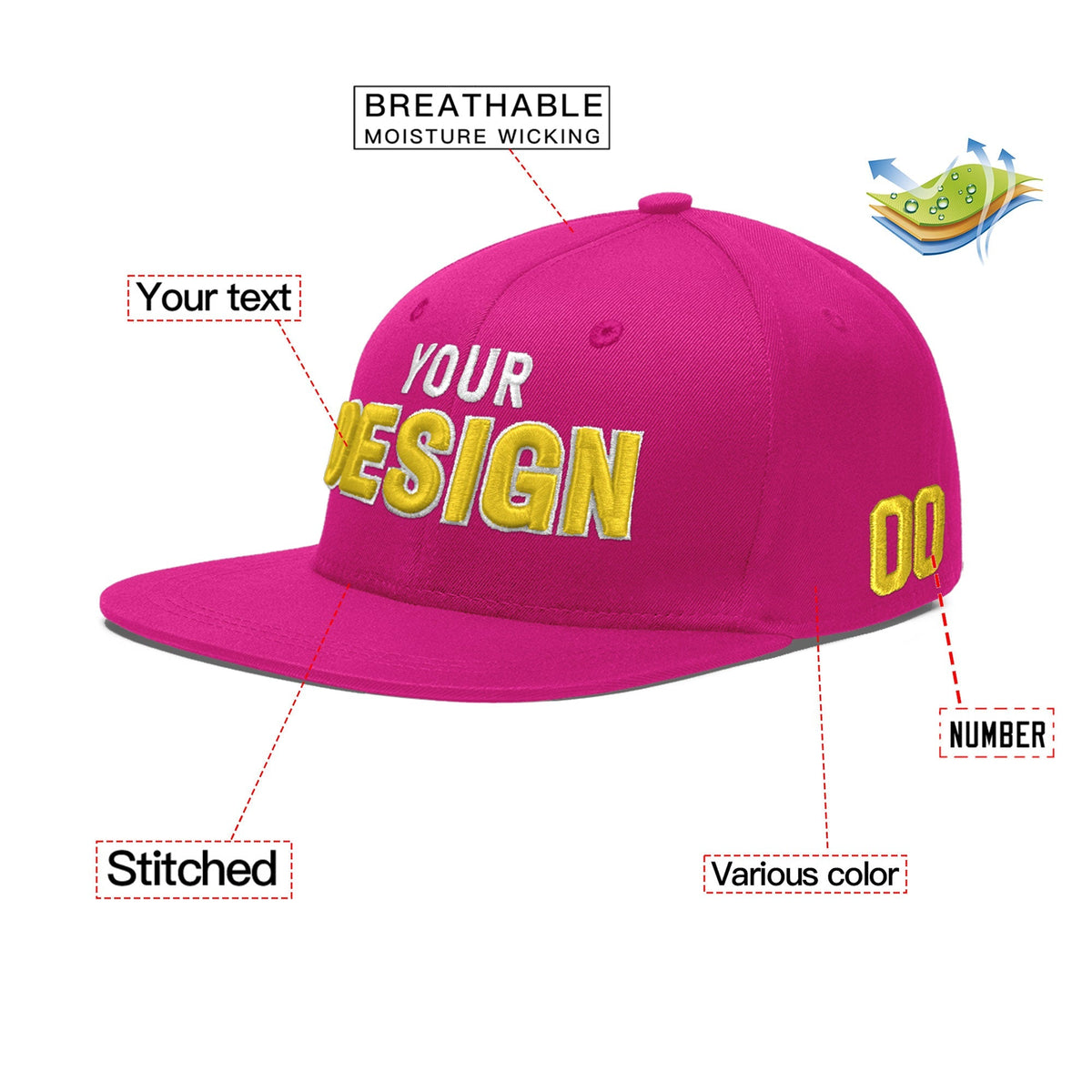 Custom Rose Red 3D Puff Embroidery Flat Embroidery Casual Sport Baseball Cap