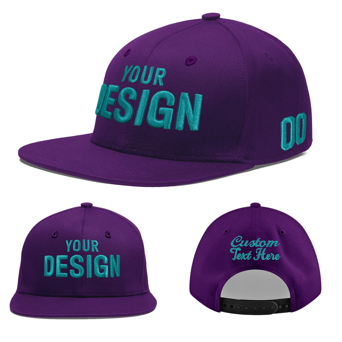 Custom Purple 3D Puff Embroidery Flat Embroidery Casual Sport Baseball Cap