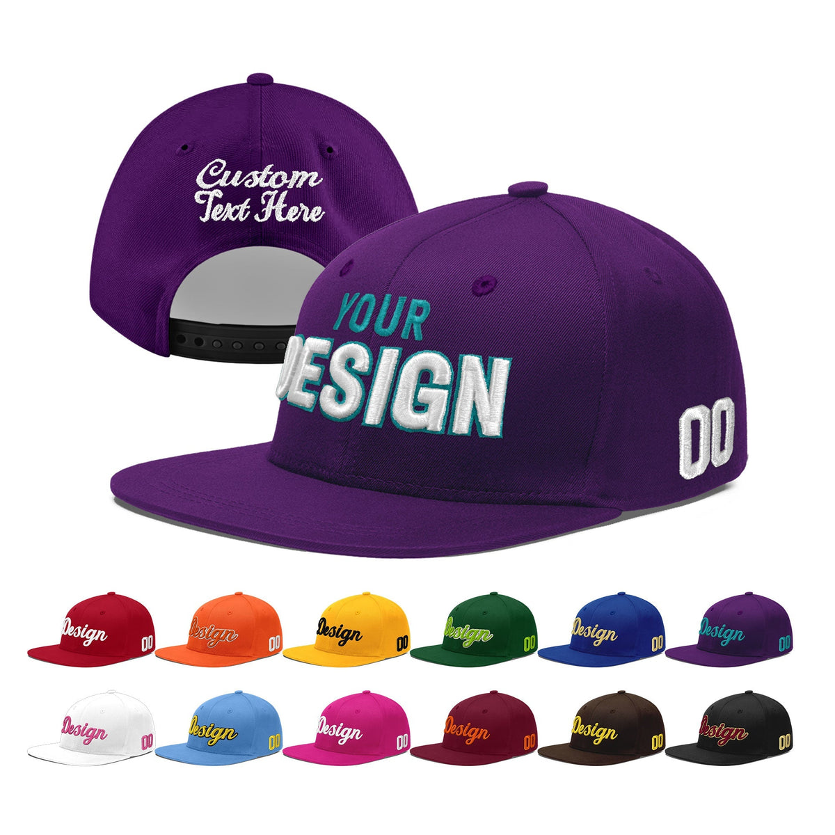 Custom Purple 3D Puff Embroidery Flat Embroidery Casual Sport Baseball Cap