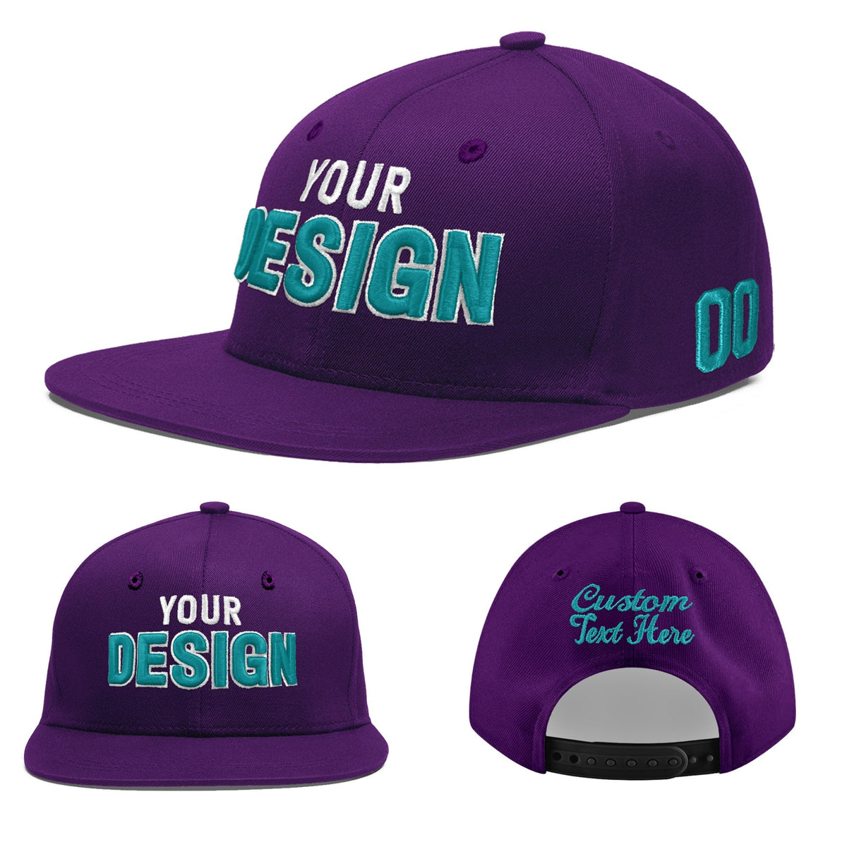 Custom Purple 3D Puff Embroidery Flat Embroidery Casual Sport Baseball Cap