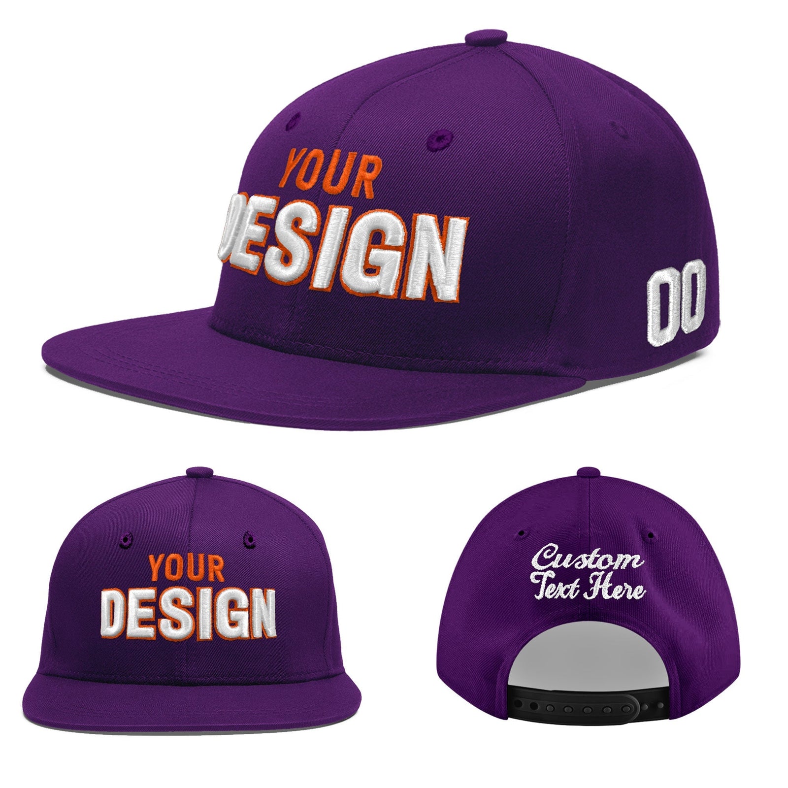 Custom Purple 3D Puff Embroidery Flat Embroidery Casual Sport Baseball Cap