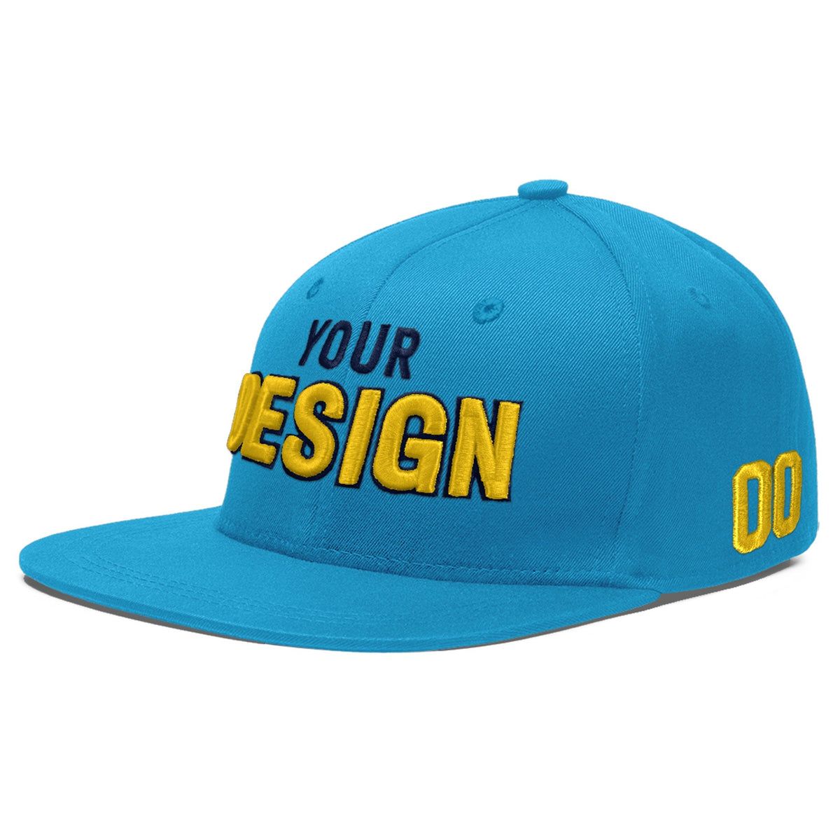 Custom Light Blue 3D Puff Embroidery Flat Embroidery Casual Sport Baseball Cap