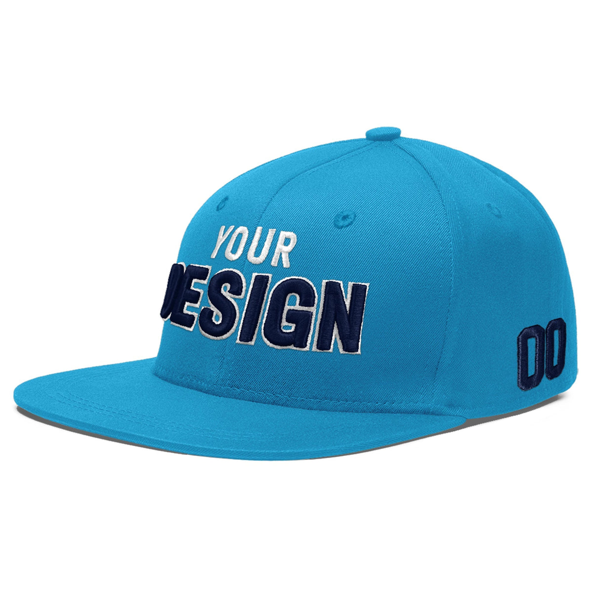Custom Light Blue 3D Puff Embroidery Flat Embroidery Casual Sport Baseball Cap