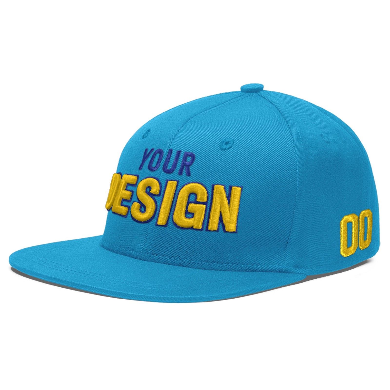 Custom Light Blue 3D Puff Embroidery Flat Embroidery Casual Sport Baseball Cap