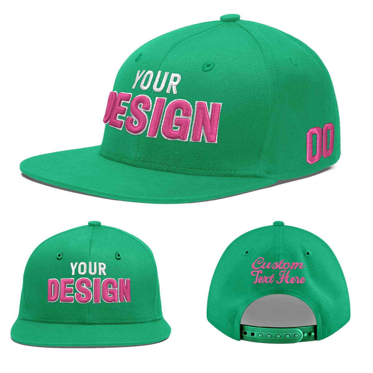 Custom Aqua 3D Puff Embroidery Flat Embroidery Casual Sport Baseball Cap